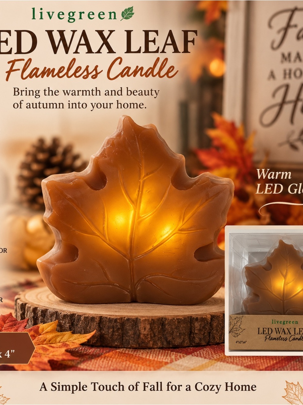 LiveGreen Brown Leaf LED Flameless Candle